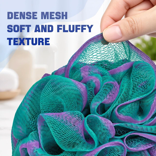 Alt view image 5 of 7 - Loofah Sponge 75g/Piece, Exfoliating Bath Sponge Body Scrubber - Loofa Set of 4 Flower Color (Large, Green-Purple)