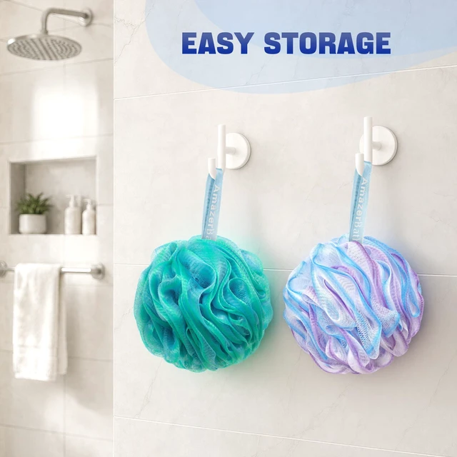 Alt view image 7 of 7 - Loofah Sponge 75g/Piece, Exfoliating Bath Sponge Body Scrubber - Loofa Set of 4 Flower Color (Large, Green-Purple)