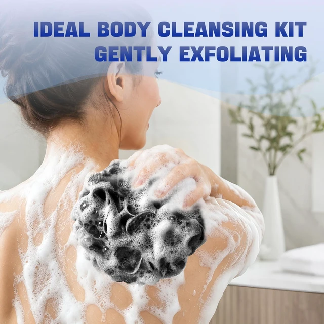 Alt view image 3 of 7 - Loofah Sponge 75g/Piece, Loofah for Men Body Scrubber - Bath Sponge Loofa Set of 4 Black (Large)
