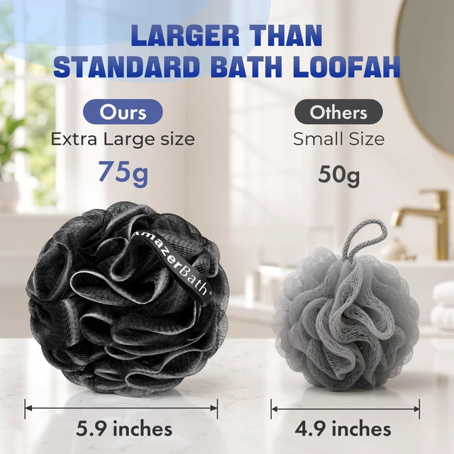 Alt view image 6 of 7 - Loofah Sponge 75g/Piece, Loofah for Men Body Scrubber - Bath Sponge Loofa Set of 4 Black (Large)