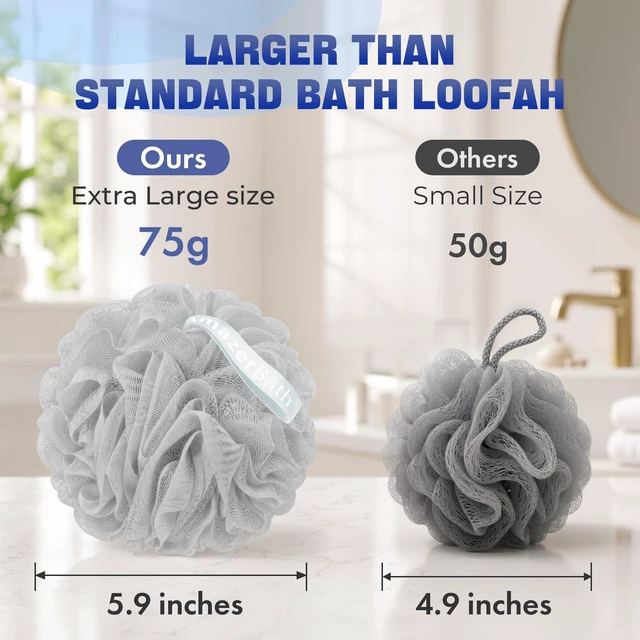 Alt view image 6 of 7 - Loofah Sponge 75g/Piece, Exfoliating Bath Sponge Body Scrubber - Loofa Set of 4 Neutral Colors (Large)