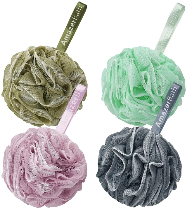 Main image of Loofah Sponge 75g/Piece, Exfoliating Bath Sponge Body Scrubber, Large Loofa Set of 4 - White Grey-Pink-Army Green-Green