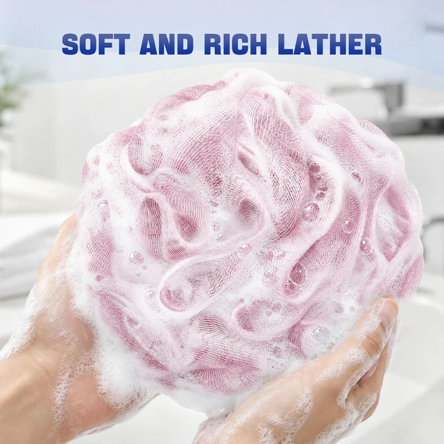 Alt view image 2 of 7 - Loofah Sponge 75g/Piece, Exfoliating Bath Sponge Body Scrubber, Large Loofa Set of 4 - White Grey-Pink-Army Green-Green