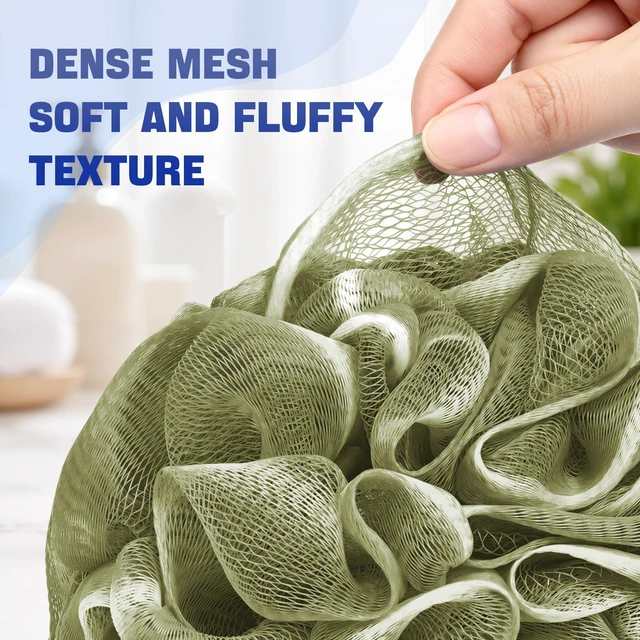 Alt view image 5 of 7 - Loofah Sponge 75g/Piece, Exfoliating Bath Sponge Body Scrubber, Large Loofa Set of 4 - White Grey-Pink-Army Green-Green