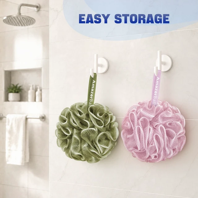 Alt view image 7 of 7 - Loofah Sponge 75g/Piece, Exfoliating Bath Sponge Body Scrubber, Large Loofa Set of 4 - White Grey-Pink-Army Green-Green