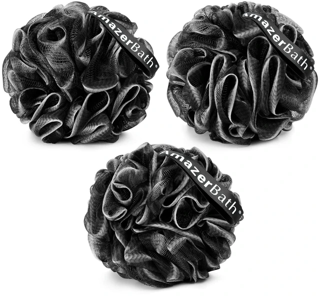 Main image of Loofah Sponge, Shower Loofah for Men and Women - Body Scrubber Loofa Set of 3 Classic Black & White Edge, Bath Sponge 60g/PCS