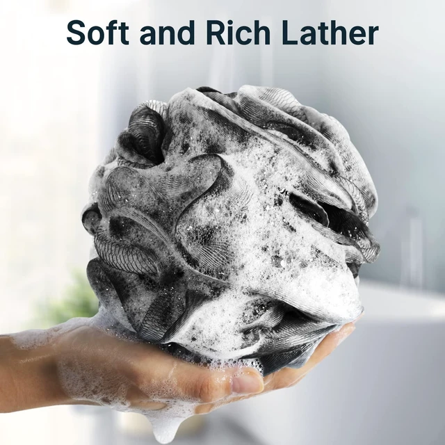 Alt view image 3 of 7 - Loofah Sponge, Shower Loofah for Men and Women - Body Scrubber Loofa Set of 3 Classic Black & White Edge, Bath Sponge 60g/PCS