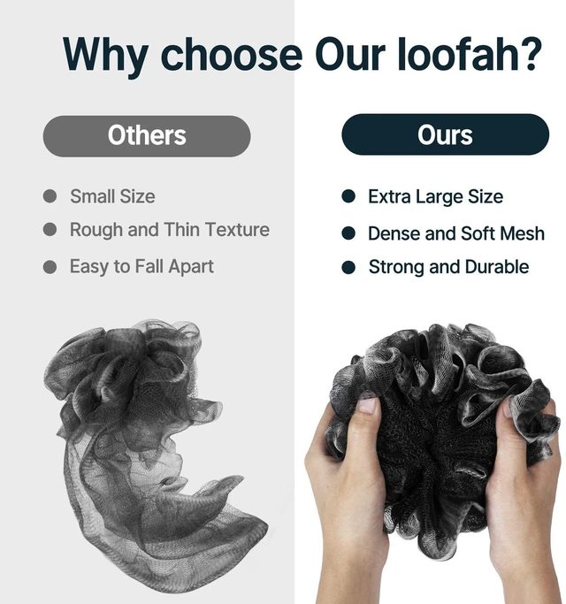 Alt view image 5 of 7 - Loofah Sponge, Shower Loofah for Men and Women - Body Scrubber Loofa Set of 3 Classic Black & White Edge, Bath Sponge 60g/PCS