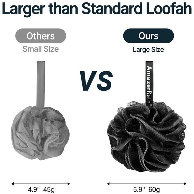 Alt view image 6 of 7 - Loofah Sponge, Shower Loofah for Men and Women - Body Scrubber Loofa Set of 3 Classic Black & White Edge, Bath Sponge 60g/PCS