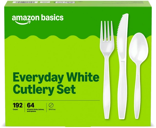 Main image of Disposable Everyday White Assorted Cutlery Set, 192 Count, Combo Pack, Forks, Spoons, and Knives