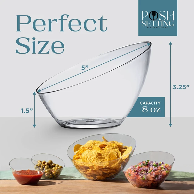 Alt view image 4 of 7 - 5 Pack Clear Angled Plastic Serving Bowls Disposable for Party Table 8oz | Angled Bowl Design. Chip, Candy, Salad & Fruit Use. Disposable Party Tableware. Buffet & Wedding Serving. Clear Plastic.