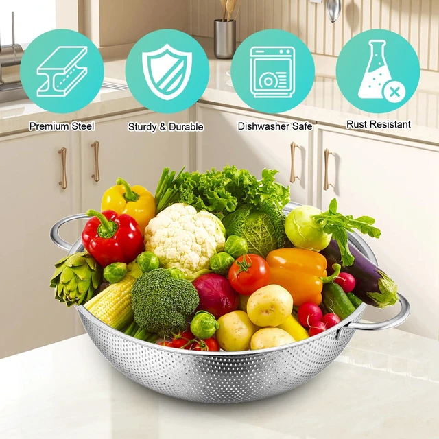 Alt view image 5 of 7 - Stainless Steel Colander, 3-Quart Micro-Perforated Metal Colander Strainer with Handle for Kitchen/Draining Pasta/Rinsing Vegetables Fruits,Dishwasher Safe - 8.8 Inches