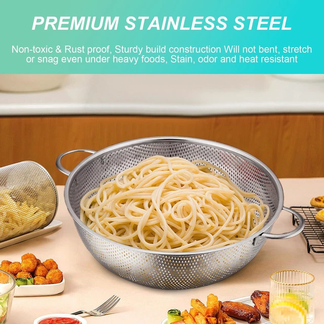 Alt view image 6 of 7 - Stainless Steel Colander, 3-Quart Micro-Perforated Metal Colander Strainer with Handle for Kitchen/Draining Pasta/Rinsing Vegetables Fruits,Dishwasher Safe - 8.8 Inches