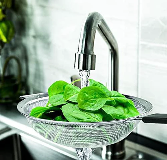 Alt view image 3 of 7 - 9" Large Fine Mesh Strainer with Thermo Plastic Rubber Handle - Sieve Fine Mesh Stainless Steel - Ideal Kitchen Essential to Strain Pasta, Quinoa and Rice