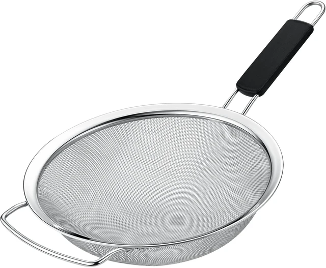 Main image of 9" Large Fine Mesh Strainer with Thermo Plastic Rubber Handle - Sieve Fine Mesh Stainless Steel - Ideal Kitchen Essential to Strain Pasta, Quinoa and Rice