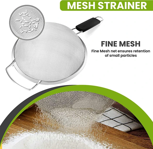 Alt view image 7 of 7 - 9" Large Fine Mesh Strainer with Thermo Plastic Rubber Handle - Sieve Fine Mesh Stainless Steel - Ideal Kitchen Essential to Strain Pasta, Quinoa and Rice