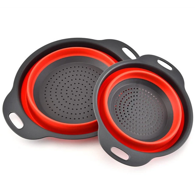 Alt view image 7 of 7 - Collapsible Colander, Set of 2 Pcs Collapsible Strainer, Space-Saving Kitchen, Food-Grade Silicone Folding Strainer Colander with Handle, Red