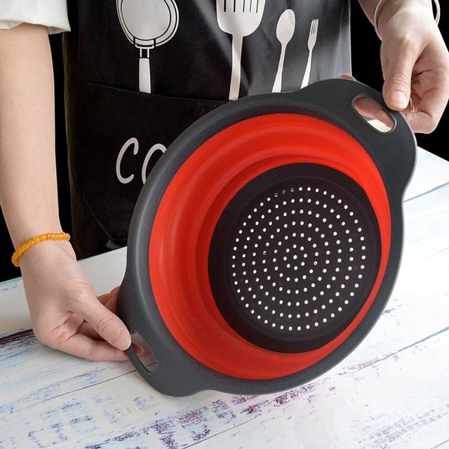 Alt view image 6 of 7 - Collapsible Colander, Set of 2 Pcs Collapsible Strainer, Space-Saving Kitchen, Food-Grade Silicone Folding Strainer Colander with Handle, Red