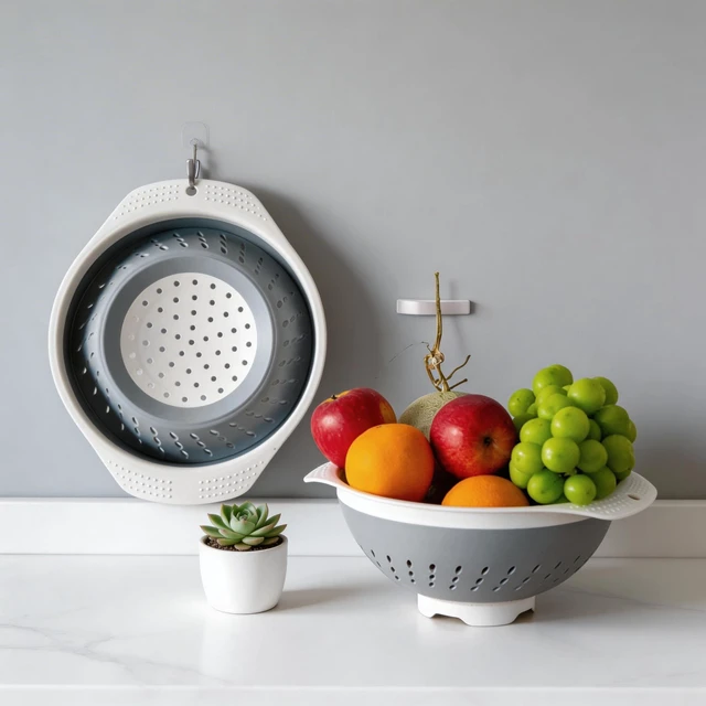 Alt view image 6 of 7 - 5 Quart Premium Collapsible Colander with Reinforced Handles | BPA-Free Silicone Folding Strainer, Space-Saving Modern Kitchen Drainer for Pasta, Produce & Everyday Cooking