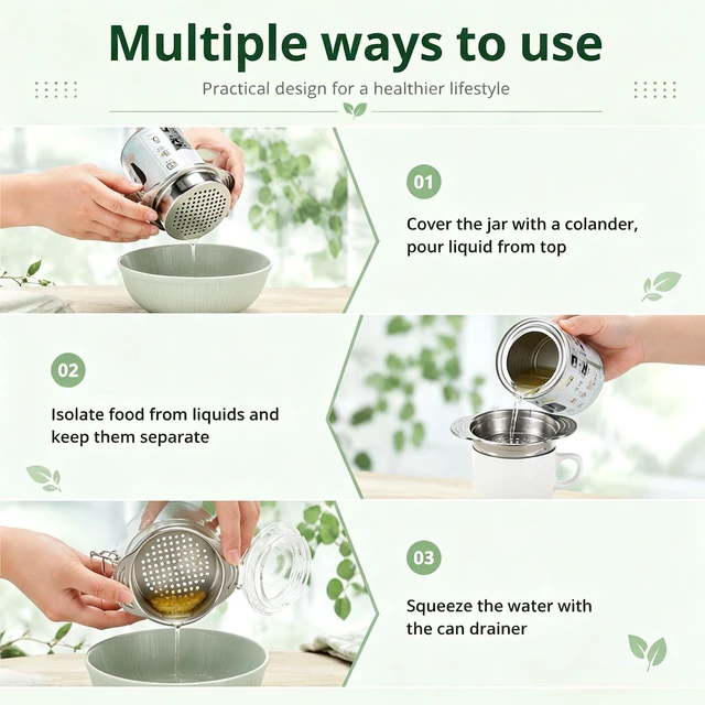 Alt view image 7 of 7 - 1Pcs Stainless Steel Tuna Can Strainer - Food Grade Canning Colander For Regular And Wide-Neck Cans - Oil Drain Press For Tuna Beans Vegetables