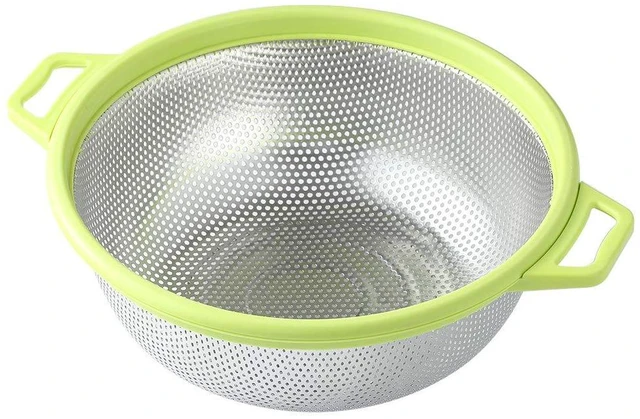 Main image of Stainless Steel Colander With Handle and Legs, Large Metal Green Strainer for Pasta, Spaghetti, Berry, Veggies, Fruits, Noodles, Salads, 5-quart 10.5 Kitchen Mesh Colander, Dishwasher Safe