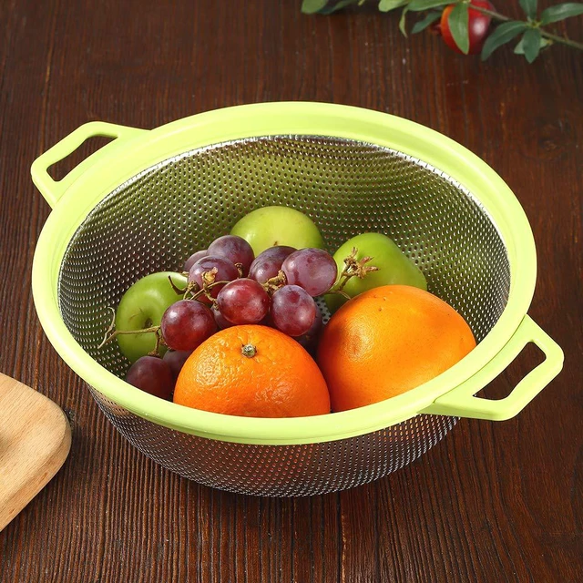 Alt view image 2 of 7 - Stainless Steel Colander With Handle and Legs, Large Metal Green Strainer for Pasta, Spaghetti, Berry, Veggies, Fruits, Noodles, Salads, 5-quart 10.5 Kitchen Mesh Colander, Dishwasher Safe