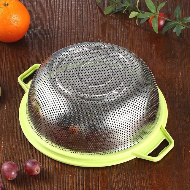 Alt view image 4 of 7 - Stainless Steel Colander With Handle and Legs, Large Metal Green Strainer for Pasta, Spaghetti, Berry, Veggies, Fruits, Noodles, Salads, 5-quart 10.5 Kitchen Mesh Colander, Dishwasher Safe