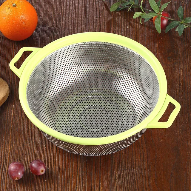Alt view image 5 of 7 - Stainless Steel Colander With Handle and Legs, Large Metal Green Strainer for Pasta, Spaghetti, Berry, Veggies, Fruits, Noodles, Salads, 5-quart 10.5 Kitchen Mesh Colander, Dishwasher Safe