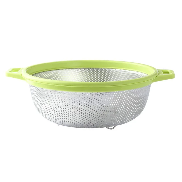 Alt view image 6 of 7 - Stainless Steel Colander With Handle and Legs, Large Metal Green Strainer for Pasta, Spaghetti, Berry, Veggies, Fruits, Noodles, Salads, 5-quart 10.5 Kitchen Mesh Colander, Dishwasher Safe