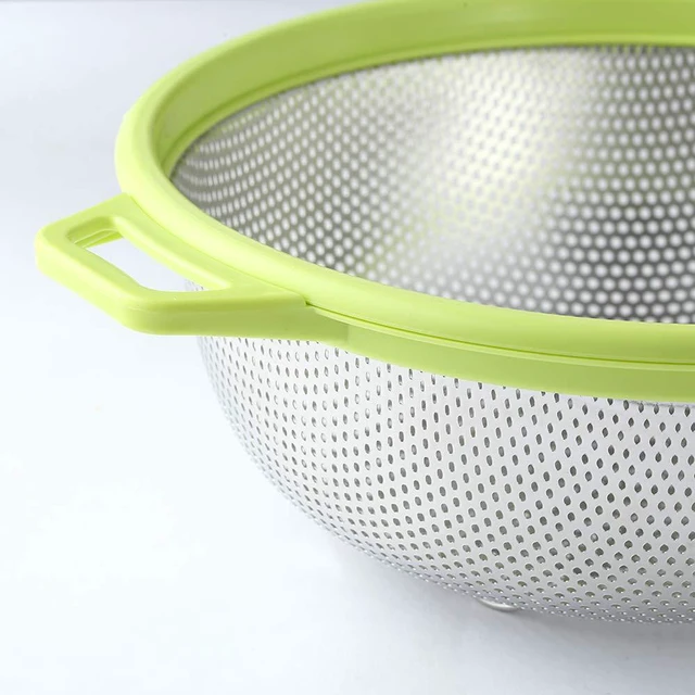 Alt view image 7 of 7 - Stainless Steel Colander With Handle and Legs, Large Metal Green Strainer for Pasta, Spaghetti, Berry, Veggies, Fruits, Noodles, Salads, 5-quart 10.5 Kitchen Mesh Colander, Dishwasher Safe