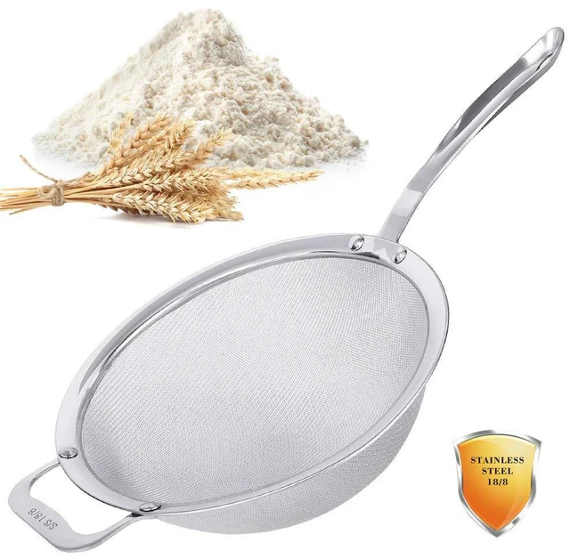 Main image of 9" Large Mesh Strainer, Stainless Steel 18/8 Extra Fine Quinoa Sieve, with Solid Sturdy Handle, Flour Filter with Wider Hook