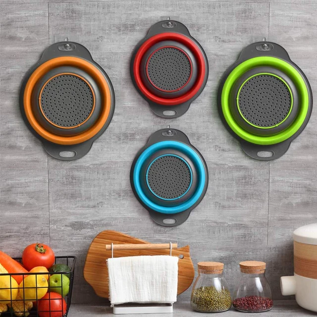Alt view image 6 of 7 - Collapsible Colander and Strainer Set of 4, 2 PC 4 Quart(1 gal) and 2 PC 2 Quart(0.5 gal), Food-grade Sturdy Plastic Base - Round Space-save Silicone Kitchen Foldable Strainer for Pasta, Veggies