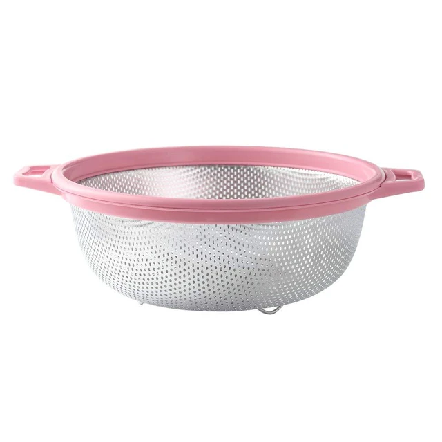 Alt view image 5 of 7 - Stainless Steel Colander With Handle and Legs, Large Metal Pink Strainer for Pasta, Spaghetti, Berry, Veggies, Fruits, Noodles, Salads, 5-quart 10.5 Kitchen Mesh Colander, Dishwasher Safe