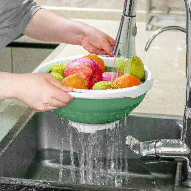 Alt view image 5 of 7 - Collapsible Colander and Strainer, 5 Quart(1.25 gal) BPA Free & Dishwasher-safe Silicone Foldable Strainer, Heavey Duty Kitchen Drainer Basket for Pasta, Veggies and Fruits