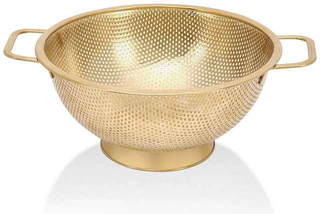 Main image of Gold Strainer for Kitchen, 3QT, Stainless Steel Colander with Handle for Fruits Vegetables Cooking Food, Dishwasher Safe