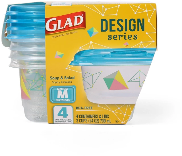 Alt view image 2 of 4 - GladWare Design Series Medium Rectangle Containers, 24 Oz, 4 Count | BPA-free plastic, tight seal, microwave and dishwasher safe, meal prep and lunches
