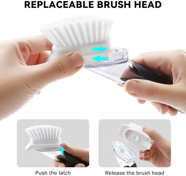 Alt view image 2 of 7 - Dish Brush with Soap Dispenser, Stiff Bristles Dish Scrubber Set | Built-in Scraper with 3 Pack Replaceable Brush Head Dish Scrub Brush with Non-Slip Handle for Kitchen Sink, Dishes, Pans, Pot