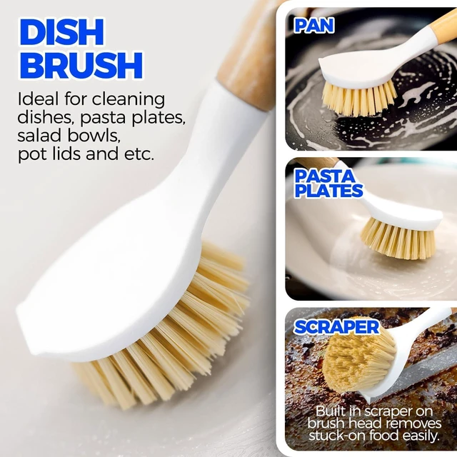 Alt view image 2 of 7 - 5 Pack Dish Brush Set with Bottle Brush Straw Brush Kitchen Brushes | Cleaning Pots, Pans and Sink, Long Handle Bottle Scrubber & Skillet Scrubber with Tough Bristles, Yellow
