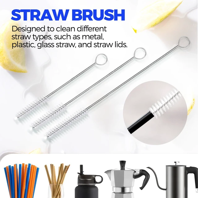 Alt view image 5 of 7 - 5 Pack Dish Brush Set with Bottle Brush Straw Brush Kitchen Brushes | Cleaning Pots, Pans and Sink, Long Handle Bottle Scrubber & Skillet Scrubber with Tough Bristles, Yellow