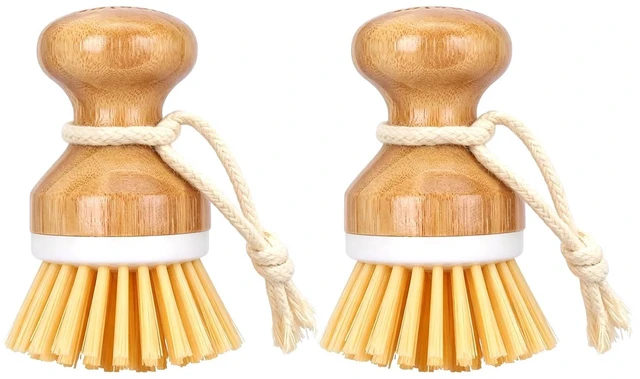 Main image of Bamboo Dish Scrubber 2 Pack Kitchen Brushes for Dishes Cleaning | Natural Wooden Kitchen Brushes Power Easy to Hang Ergonomic Plam Scrubber Brush with Handle for Nonstick,Sink,Pot and Pans