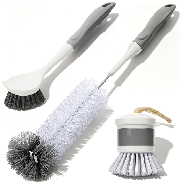 Main image of 3 Pack Kitchen Cleaning Brush Set, Dish Brush, Extra Long 14.3 inch Bottle Brush and Palm Scrub Brush for Dishes, Bottles, Cups, Pots, Pans and Sink, Non-Scratch Bristles