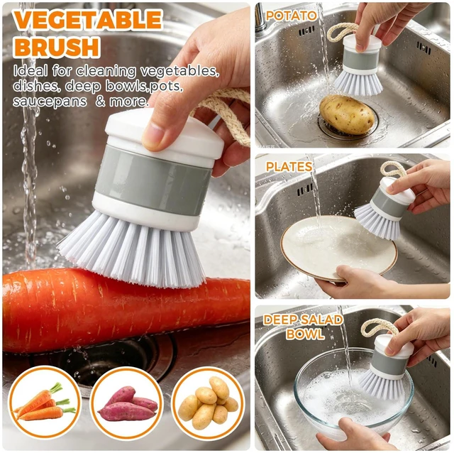 Alt view image 3 of 6 - 3 Pack Kitchen Cleaning Brush Set, Dish Brush, Extra Long 14.3 inch Bottle Brush and Palm Scrub Brush for Dishes, Bottles, Cups, Pots, Pans and Sink, Non-Scratch Bristles