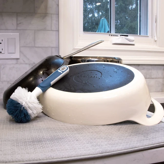 Alt view image 3 of 7 - Sink and Dish Scrub Brush, Kitchen Washing Scrubber for Hard-to-Reach Corners, Small Cleaning Supplies, Non-Scratch Bristles, Glassware, Pots, Pans, Tumblers, Drains, and Disposals