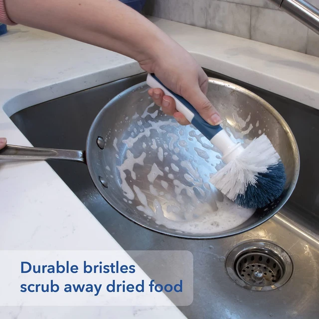 Alt view image 6 of 7 - Sink and Dish Scrub Brush, Kitchen Washing Scrubber for Hard-to-Reach Corners, Small Cleaning Supplies, Non-Scratch Bristles, Glassware, Pots, Pans, Tumblers, Drains, and Disposals