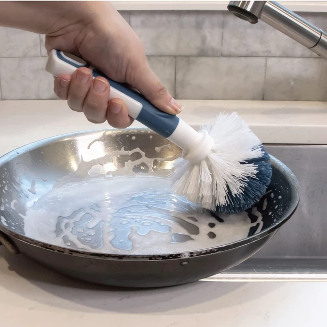 Alt view image 7 of 7 - Sink and Dish Scrub Brush, Kitchen Washing Scrubber for Hard-to-Reach Corners, Small Cleaning Supplies, Non-Scratch Bristles, Glassware, Pots, Pans, Tumblers, Drains, and Disposals