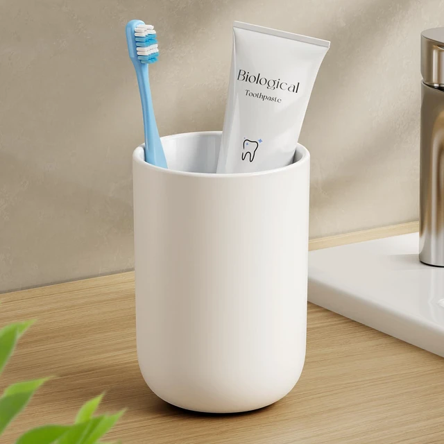 Main image of 13oz Bathroom Tumbler 1PC, Unbreakable Plastic Cup,White | Unbreakable 380ml plastic bathroom tumbler with non-slip grip. Durable, reusable toothbrush cup for home and travel