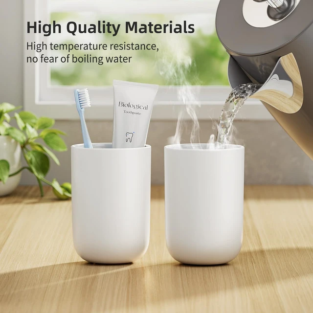 Alt view image 5 of 7 - 13oz Bathroom Tumbler 1PC, Unbreakable Plastic Cup,White | Unbreakable 380ml plastic bathroom tumbler with non-slip grip. Durable, reusable toothbrush cup for home and travel