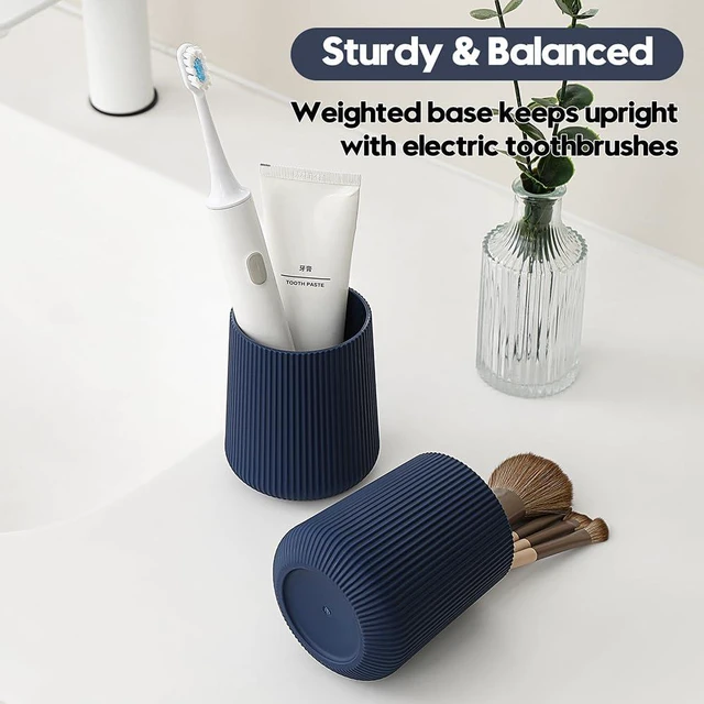 Alt view image 4 of 6 - Navy Blue Striped Toothbrush Holder | for Electric Toothbrushes Bathroom Organizer Cup for Toothpaste Kids & Adults