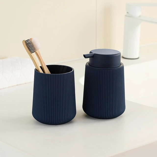 Alt view image 6 of 6 - Navy Blue Striped Toothbrush Holder | for Electric Toothbrushes Bathroom Organizer Cup for Toothpaste Kids & Adults