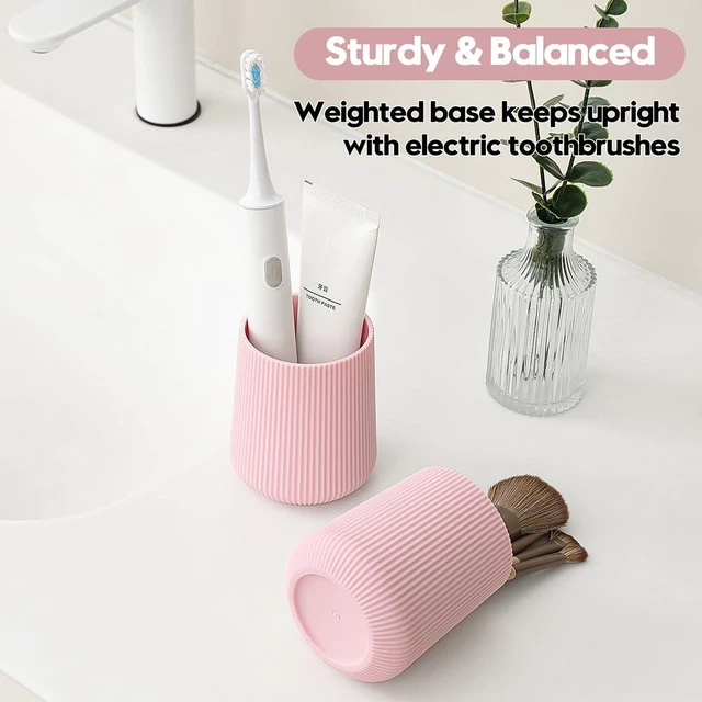 Alt view image 4 of 6 - Pink Striped Toothbrush Holder | for Electric Toothbrushes Bathroom Organizer Cup for Toothpaste Kids & Adults